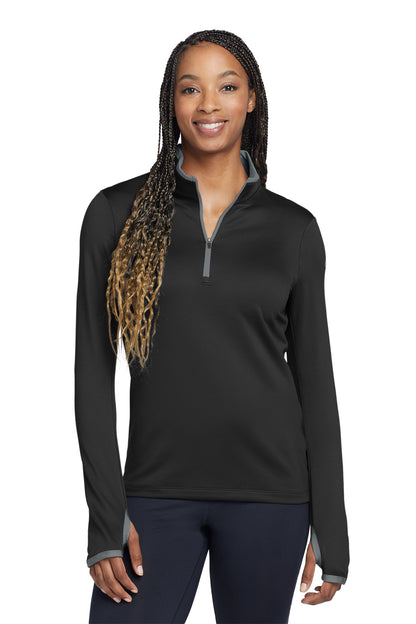 Nike Women's Dri-FIT Stretch 1/2-Zip Cover-Up in Black/ Dark Grey, style 779796