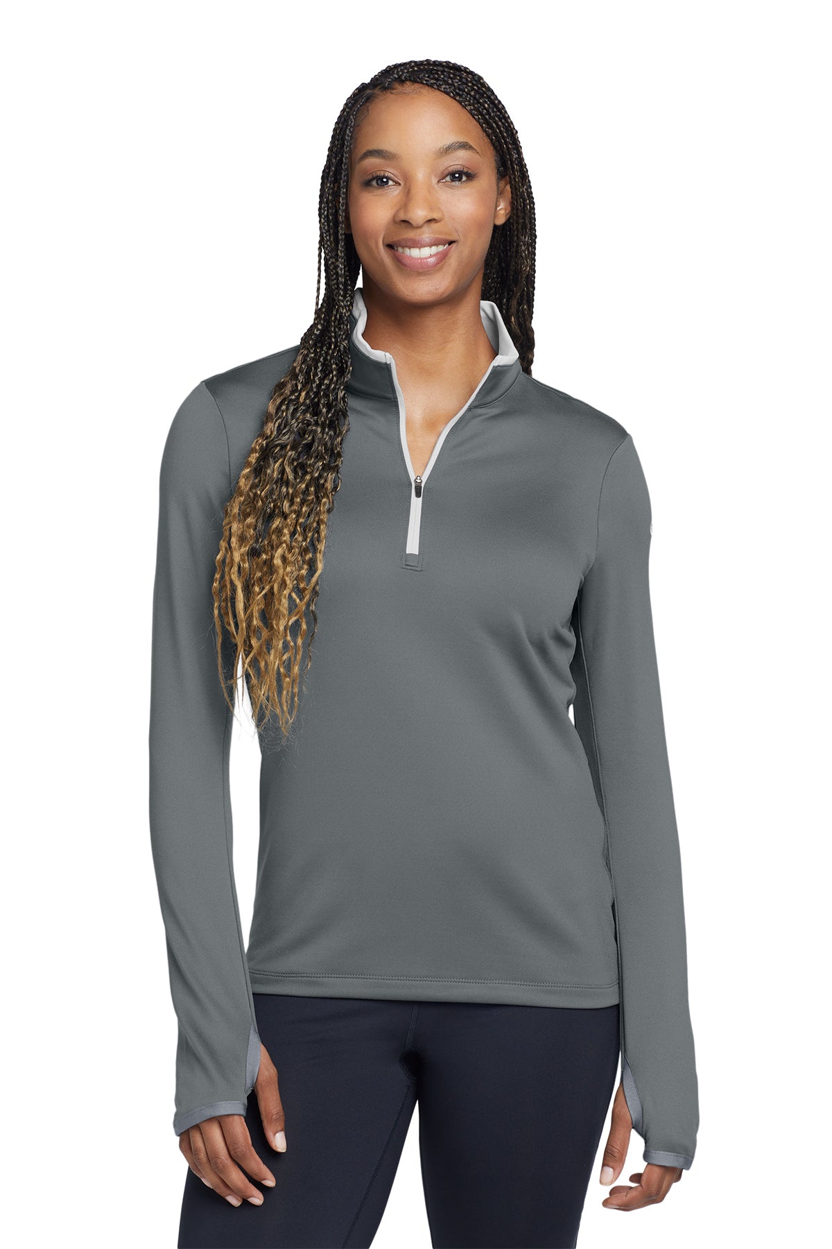 Nike Women's Dri-FIT Stretch 1/2-Zip Cover-Up in Dark Grey/ White, style 779796