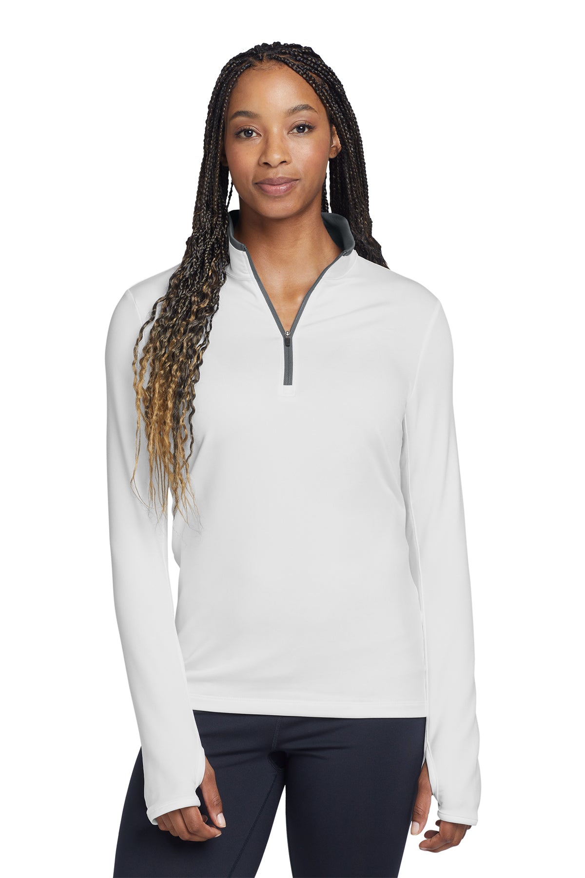 Nike Women's Dri-FIT Stretch 1/2-Zip Cover-Up in White/ Dark Grey, style 779796