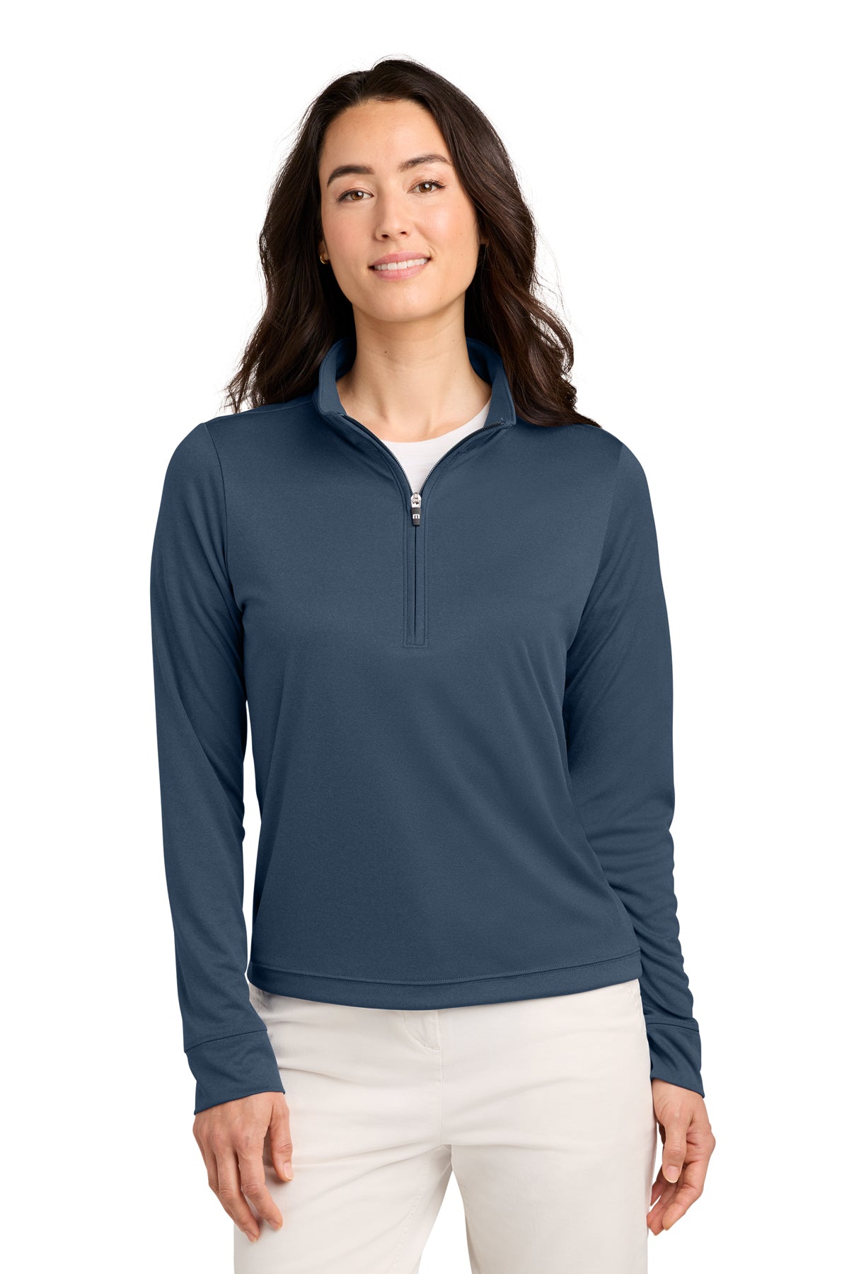 TravisMathew Women’s Coto 1/2-Zip in Vintage Indigo/ Black, style TMA42777