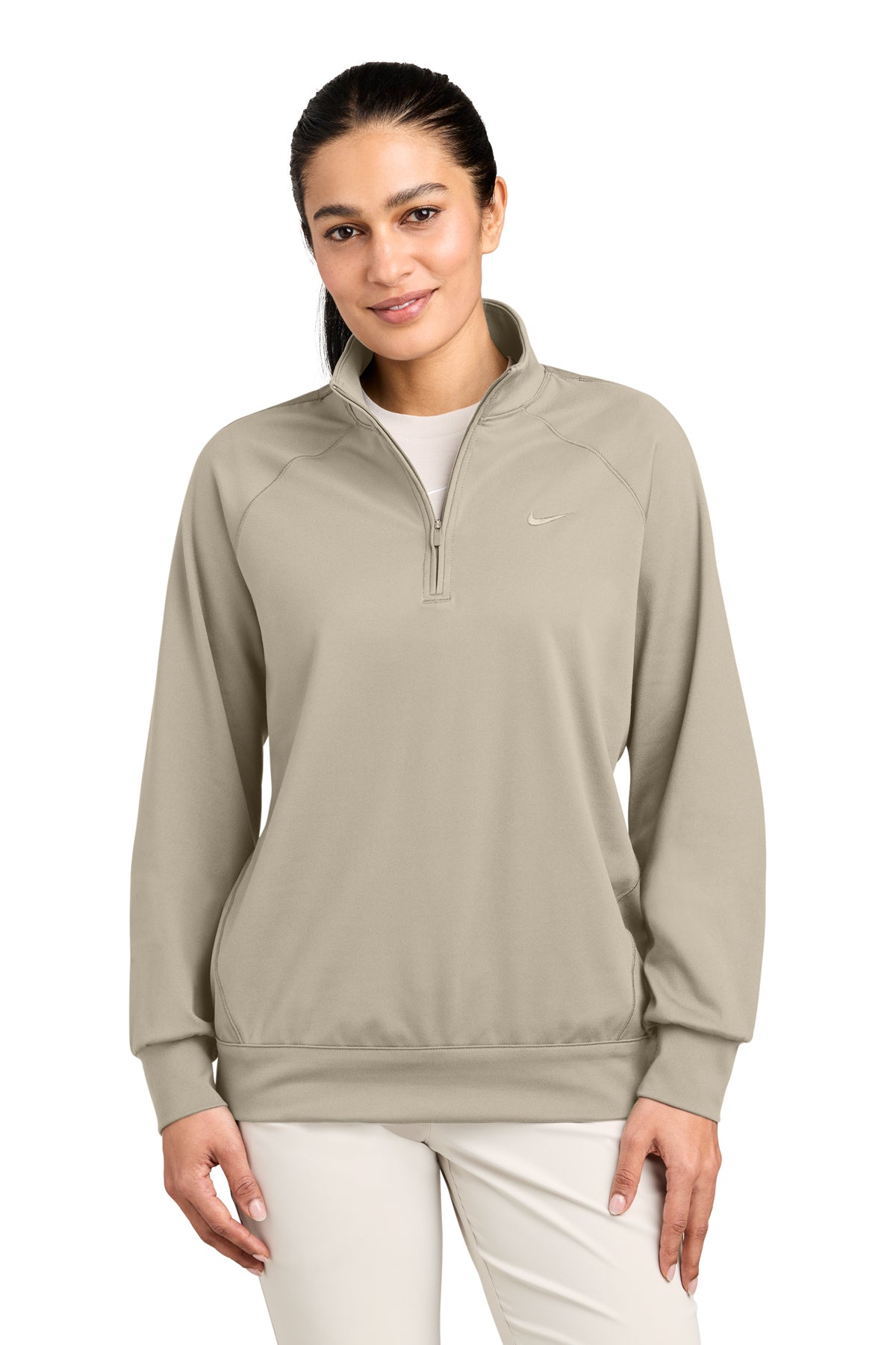 Nike Women’s Dri-FIT Primary 1/4-Zip in Desert Khaki, style NKIO8129