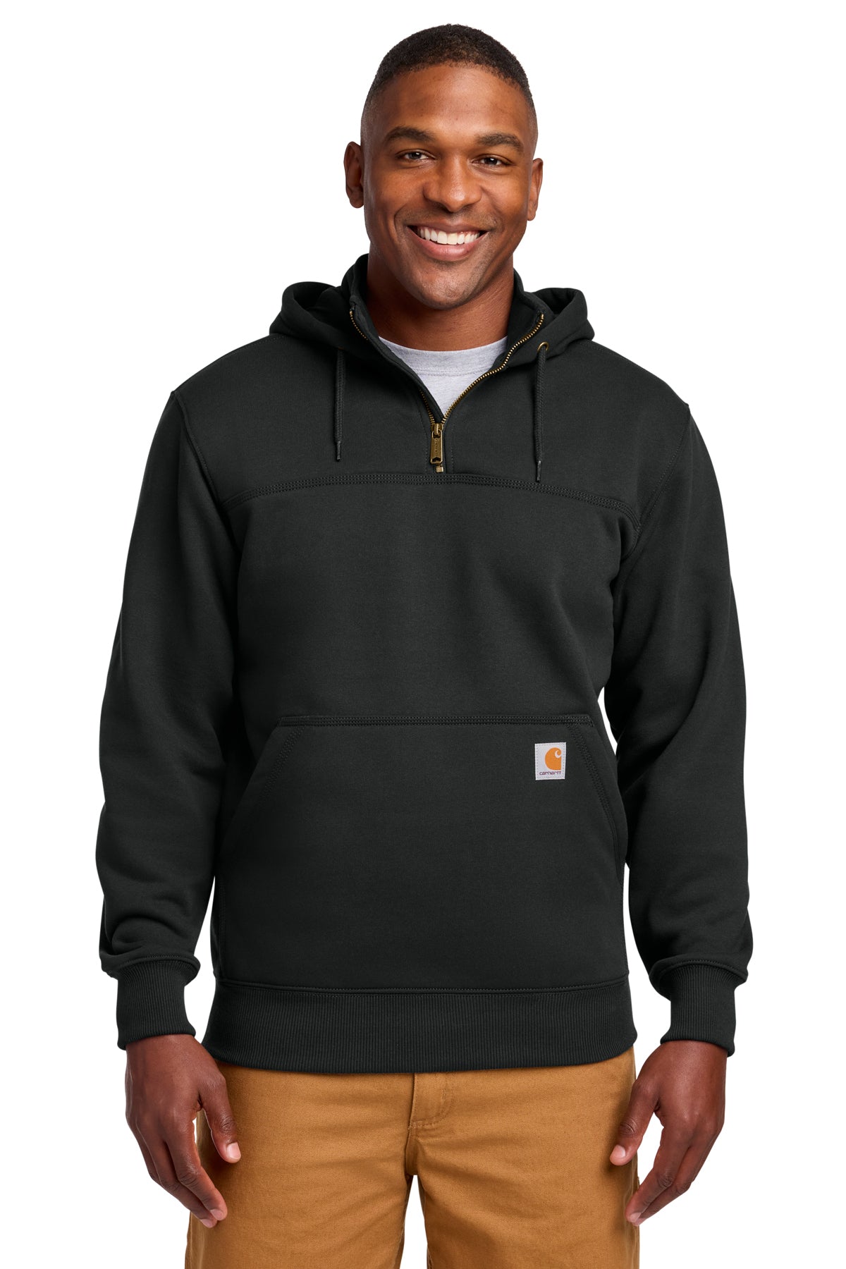 Carhartt® Tall Rain Defender Paxton Heavyweight Hooded Zip Mock Sweatshirt in Black, style CTT100617