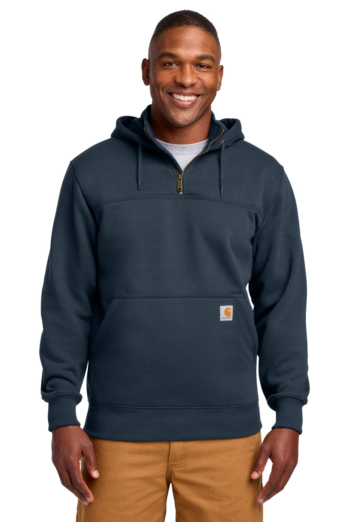 Carhartt® Tall Rain Defender Paxton Heavyweight Hooded Zip Mock Sweatshirt in New Navy, style CTT100617