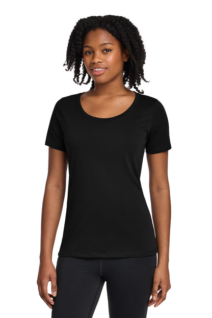 Nike Women's Dri-FIT Cotton/Poly Scoop Neck Tee in Black, style NKBQ5234