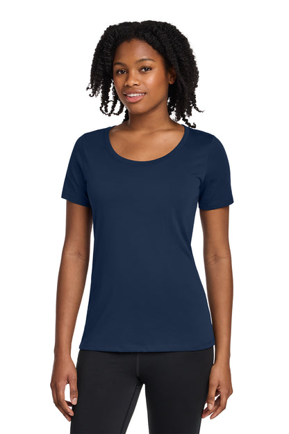 Nike Women's Dri-FIT Cotton/Poly Scoop Neck Tee in College Navy, style NKBQ5234