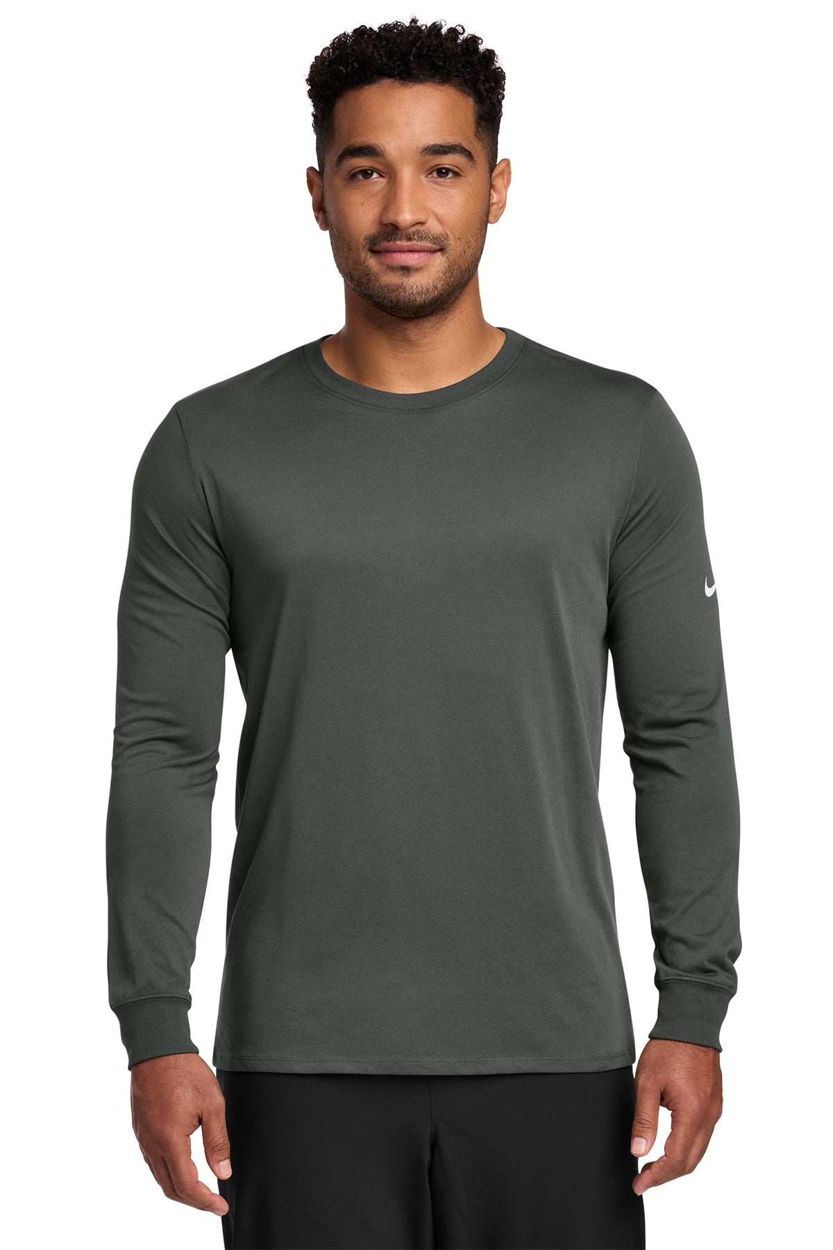 Nike Dri-FIT Cotton/Poly Long Sleeve Tee in Anthracite, style NKBQ5230