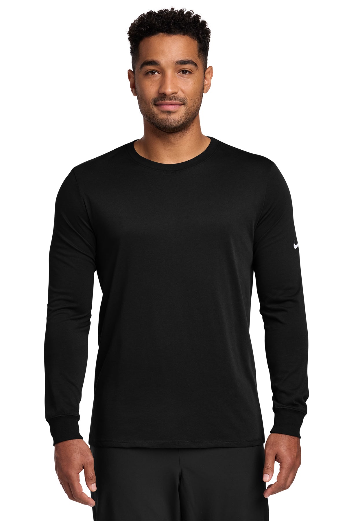 Nike Dri-FIT Cotton/Poly Long Sleeve Tee in Black, style NKBQ5230