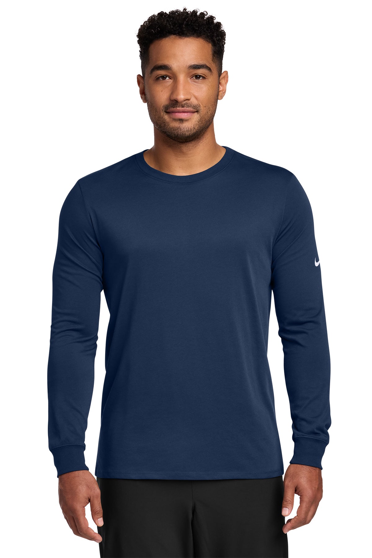 Nike Dri-FIT Cotton/Poly Long Sleeve Tee in College Navy, style NKBQ5230