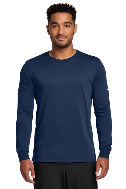 Nike Dri-FIT Cotton/Poly Long Sleeve Tee in College Navy, style NKBQ5230
