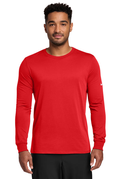 Nike Dri-FIT Cotton/Poly Long Sleeve Tee in University Red, style NKBQ5230