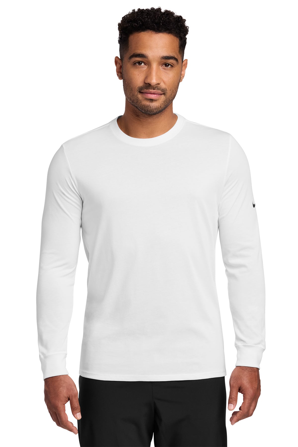 Nike Dri-FIT Cotton/Poly Long Sleeve Tee in White, style NKBQ5230