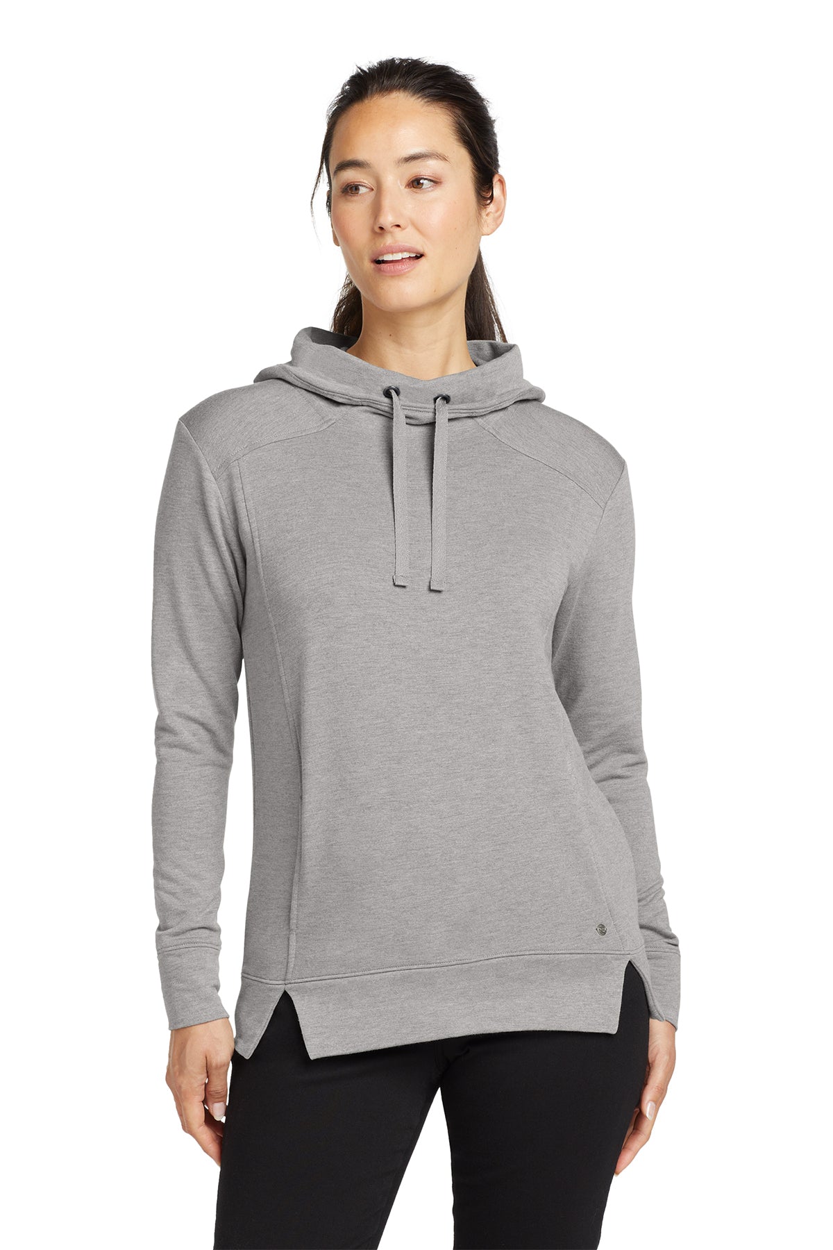 OGIO Women's Luuma Pullover Fleece Hoodie in Petrol Grey Heather, style LOG810