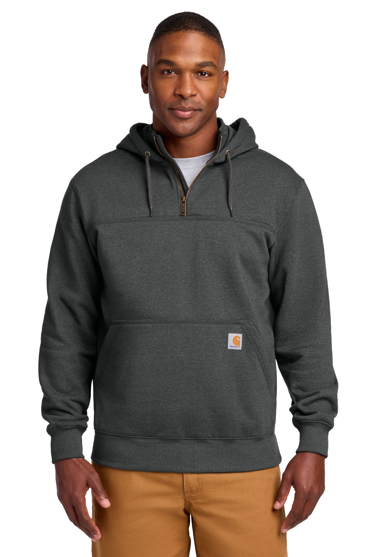 Carhartt® Rain Defender Paxton Heavyweight Hooded Zip Mock Sweatshirt in Carbon Heather, style CT100617