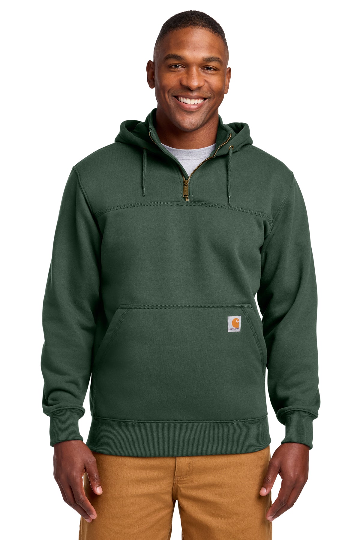 Carhartt® Rain Defender Paxton Heavyweight Hooded Zip Mock Sweatshirt in Forestry Green, style CT100617