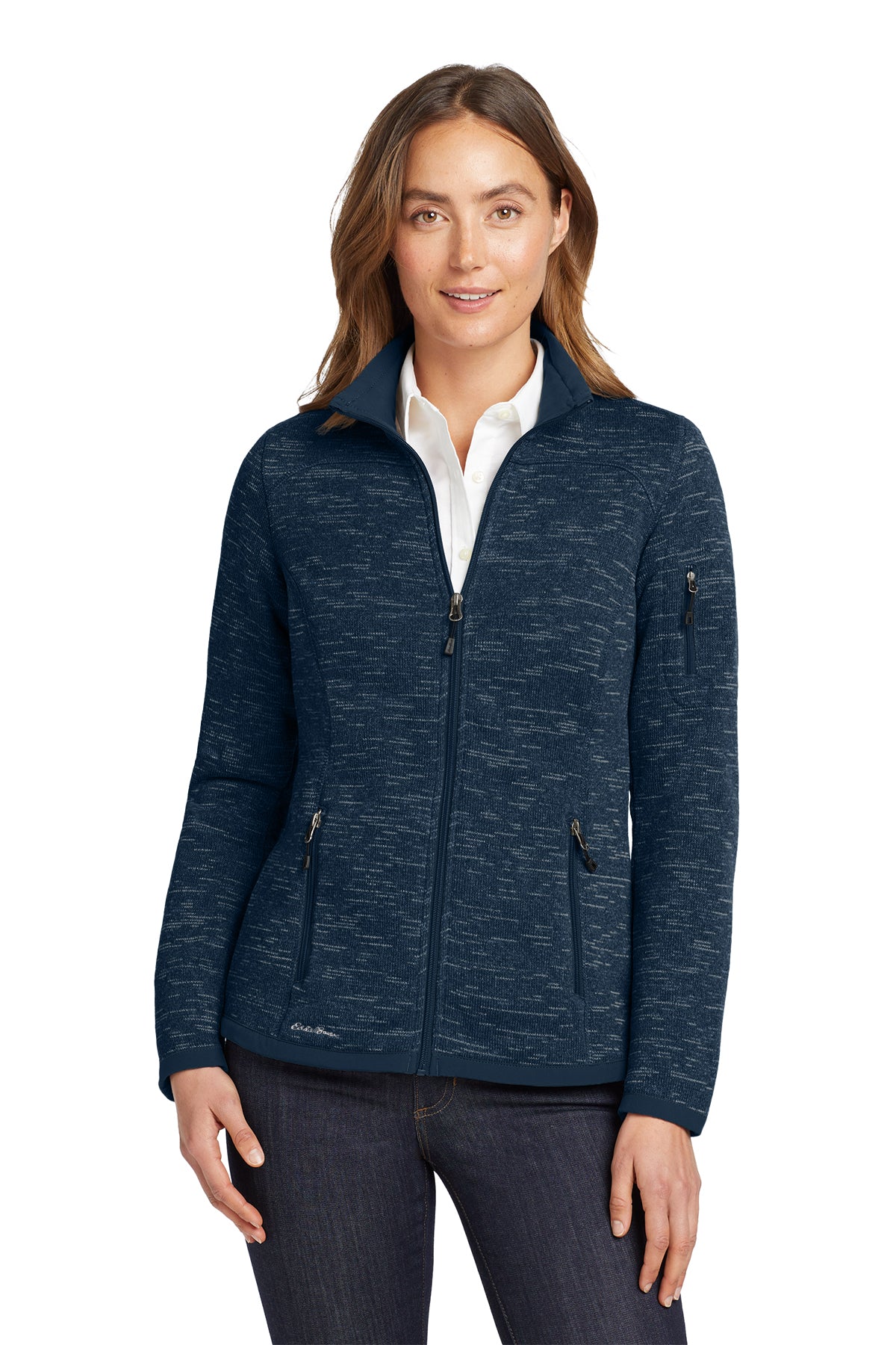 Eddie Bauer Women's Sweater Fleece Full-Zip in River Blue Navy Heather, style EB251