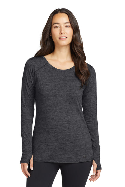 OGIO Women's Force Long Sleeve Tee in Blacktop Heather, style LOE340