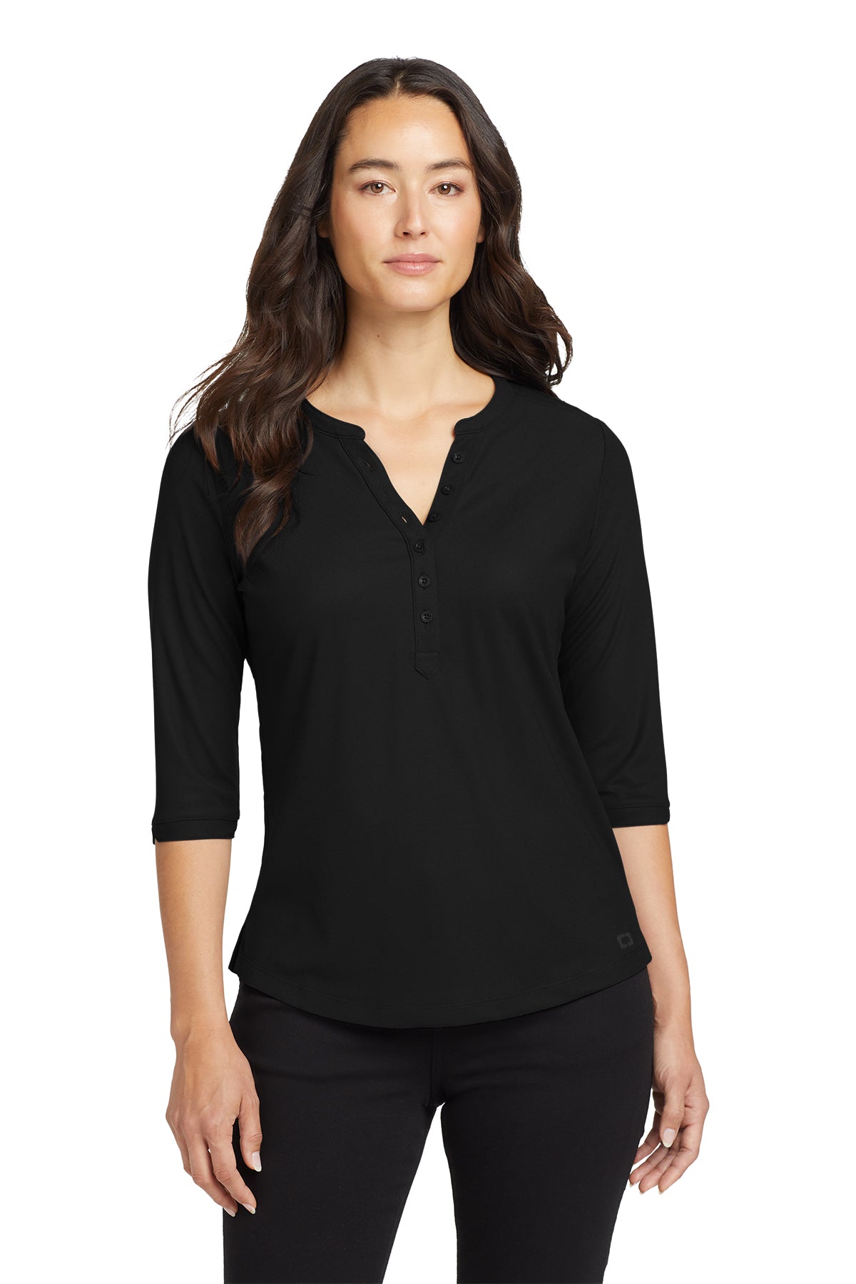 OGIO Women's Jewel Henley in Blacktop, style LOG104