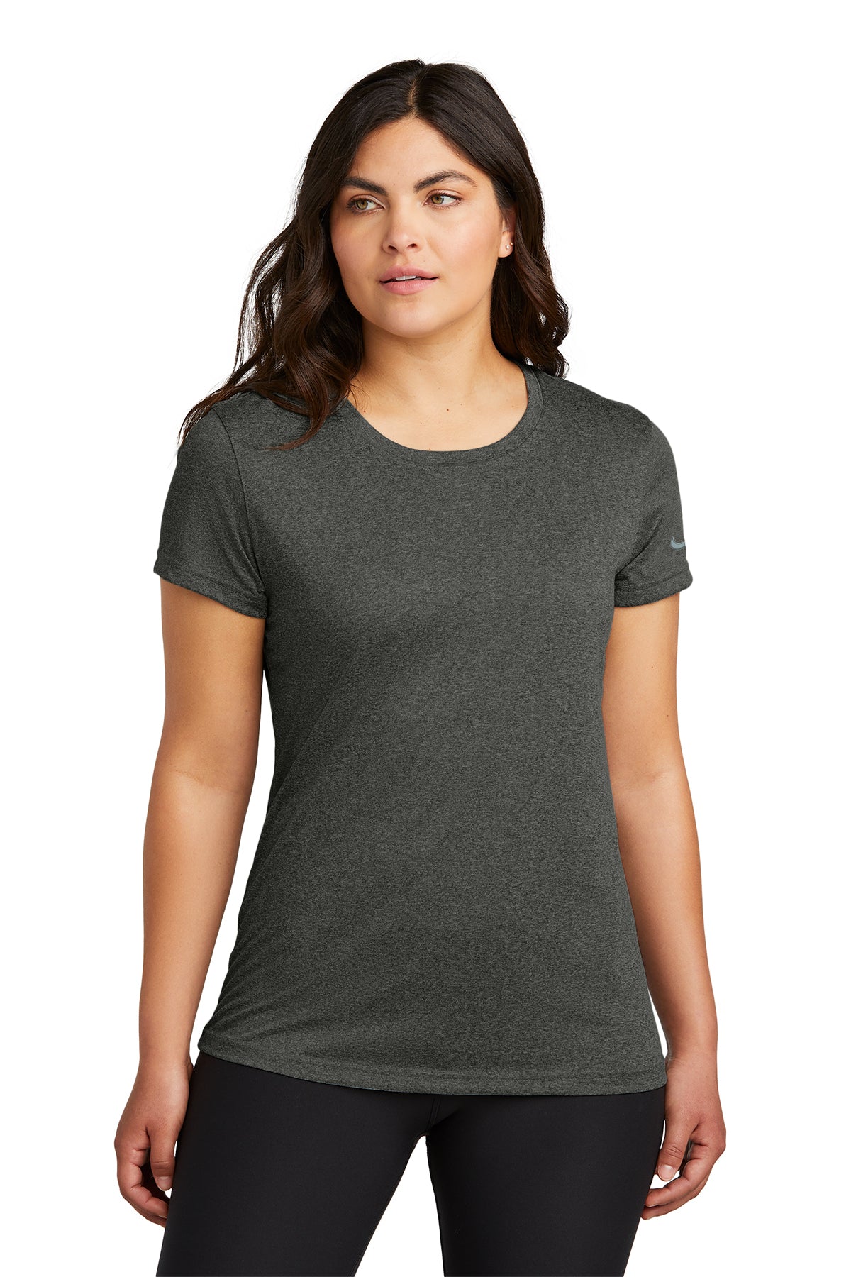 Nike Women's Swoosh Sleeve rLegend Tee in Dark Smoke Heather, style NKDX8734