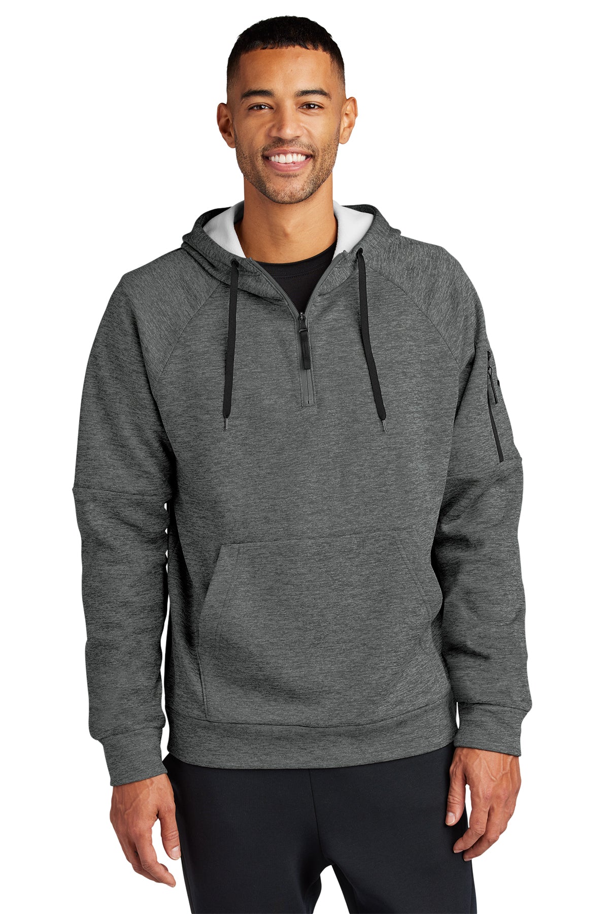 Nike Therma-FIT Pocket 1/4-Zip Fleece Hoodie in Charcoal Heather, style NKFD9742