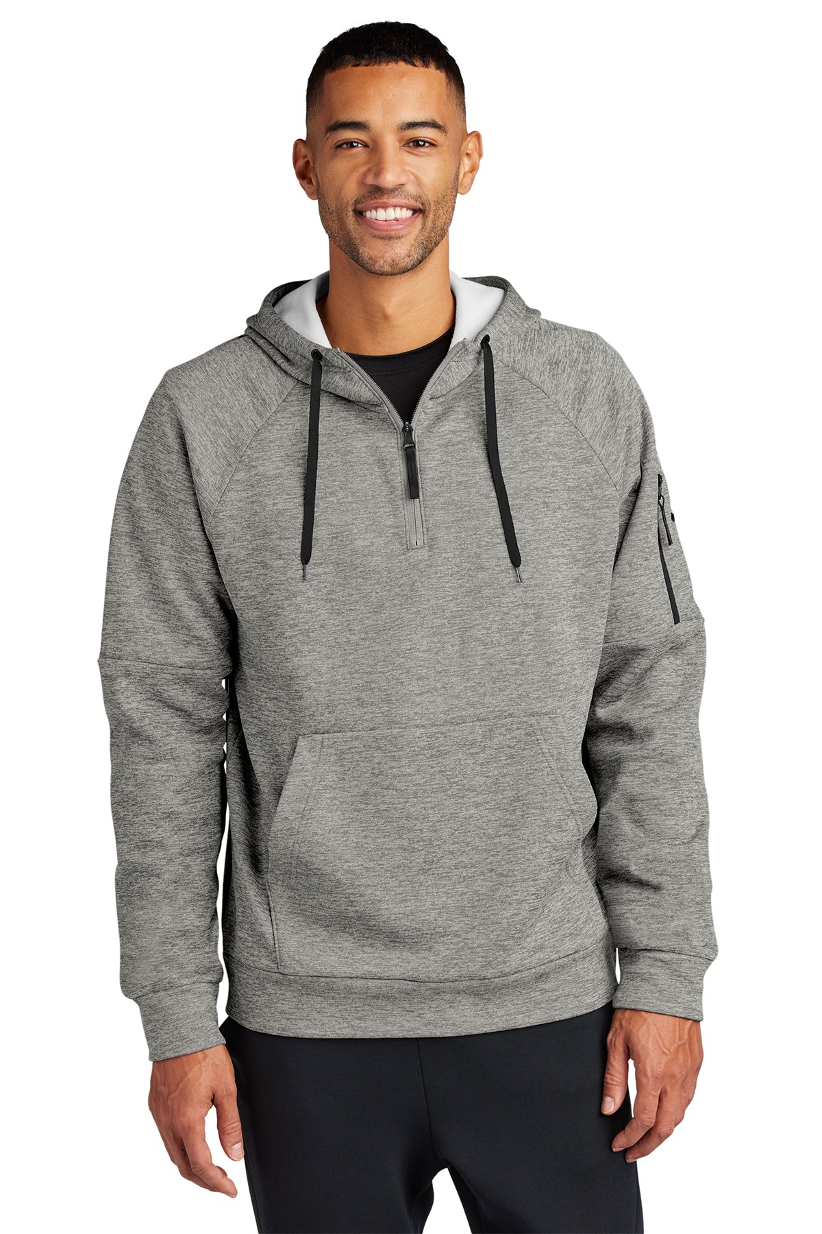 Nike Therma-FIT Pocket 1/4-Zip Fleece Hoodie in Dark Grey Heather, style NKFD9742