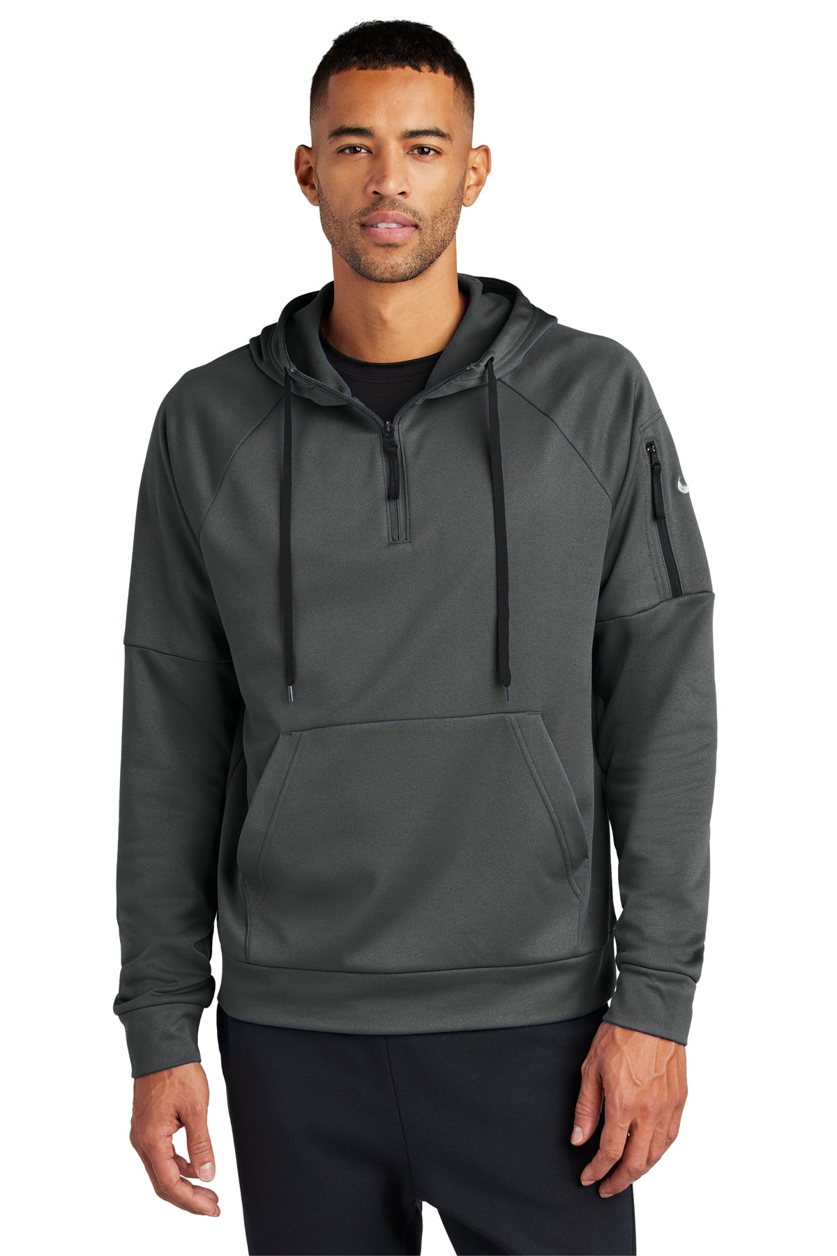 Nike Therma-FIT Pocket 1/4-Zip Fleece Hoodie in Anthracite, style NKFD9742