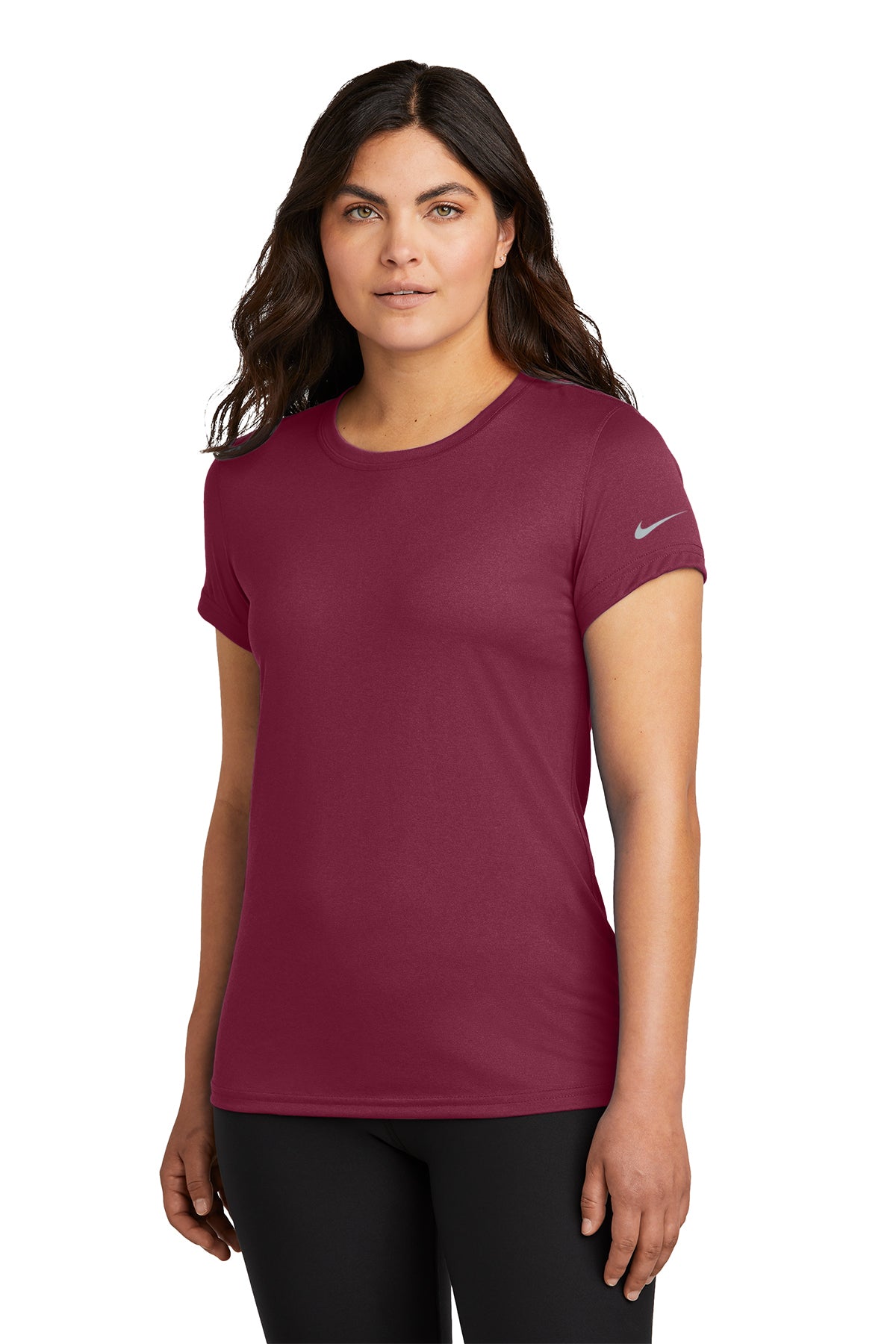 Nike Women's Swoosh Sleeve rLegend Tee in Team Maroon, style NKDX8734