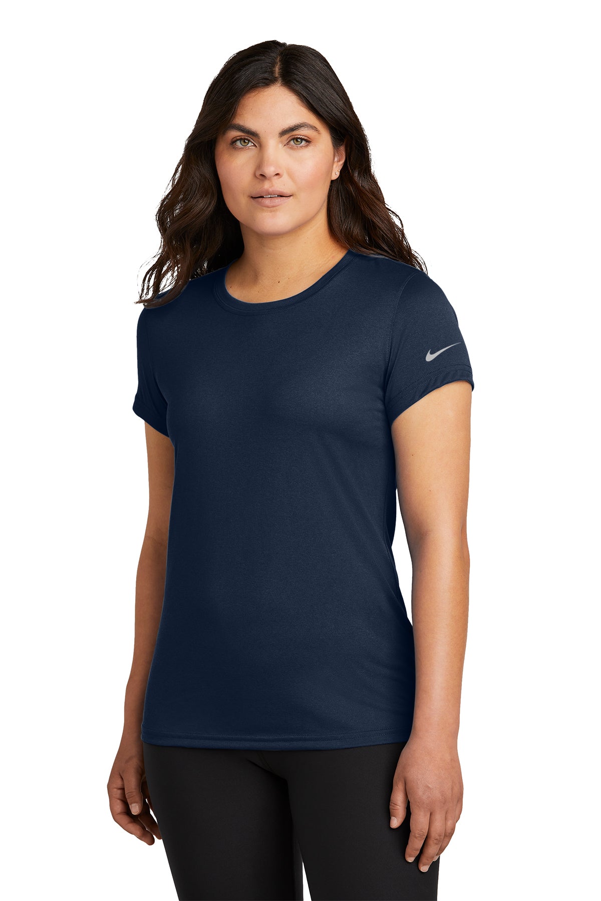 Nike Women's Swoosh Sleeve rLegend Tee in College Navy, style NKDX8734