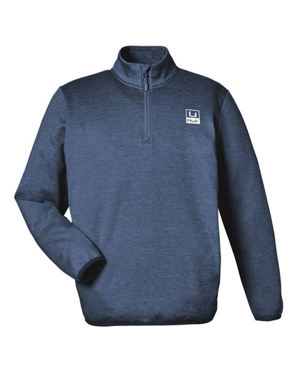 HUK Men's Coldfront+ Quarter-Zip Pullover blank in Naval Academy Heather, style H130098