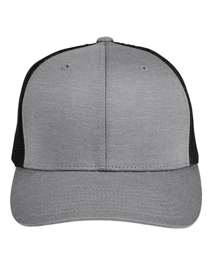 Team 365 TT802 Zone Performance Trucker Cap in Dark Grey Heather/Black