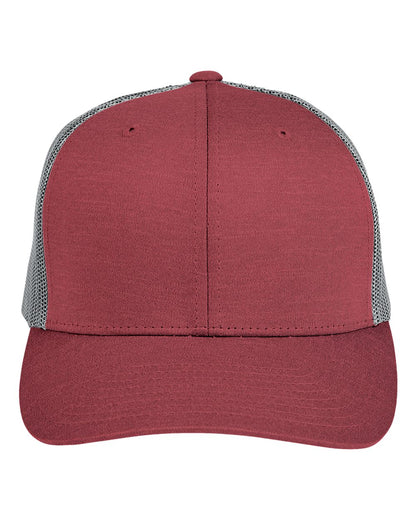 Team 365 TT802 Zone Performance Trucker Cap in Sport Maroon Heather/Sport Graphite