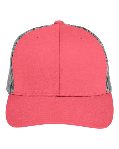 Team 365 TT802 Zone Performance Trucker Cap in Sport Red Heather/Sport Graphite