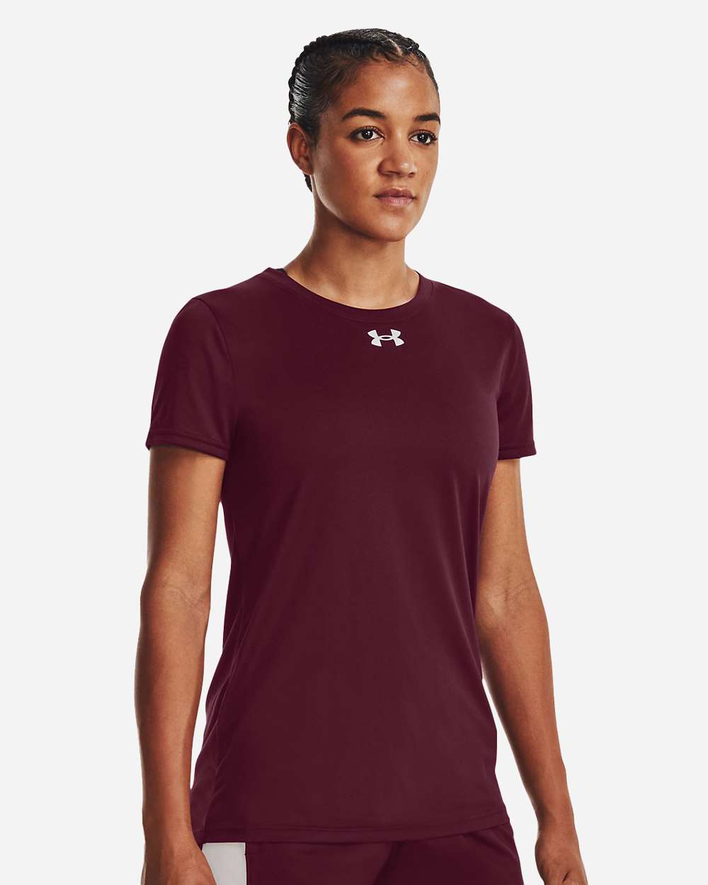 Under Armour Women's Team Tech T-Shirt in Maroon/ White, style 1376847