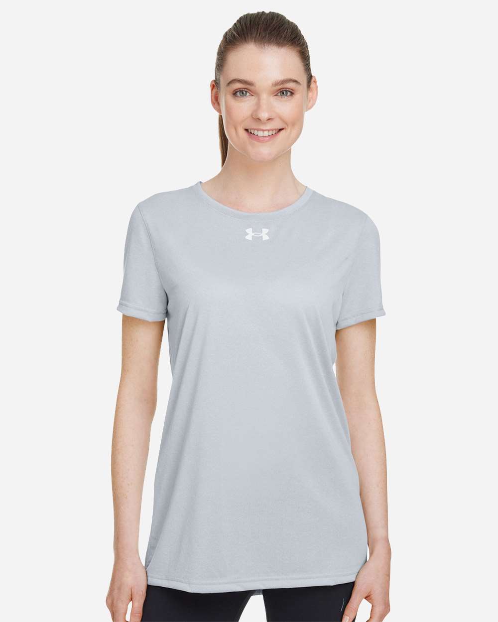 Under Armour Women's Team Tech T-Shirt in Mod Grey Light Heather/ White, style 1376847