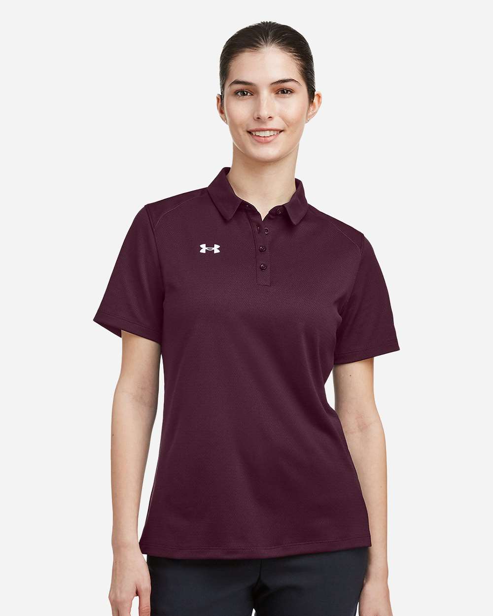 Under Armour Women's Tech Polo in Dark Maroon/ White, style 1370431