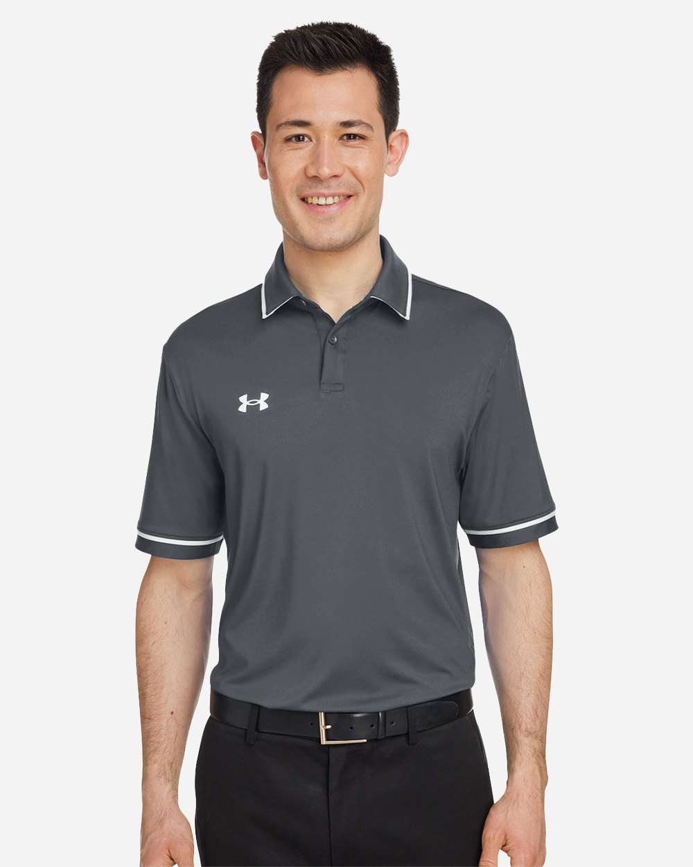 Under Armour Men's Tipped Teams Performance Polo in CS Grey Light Heather/ White, style 1376904