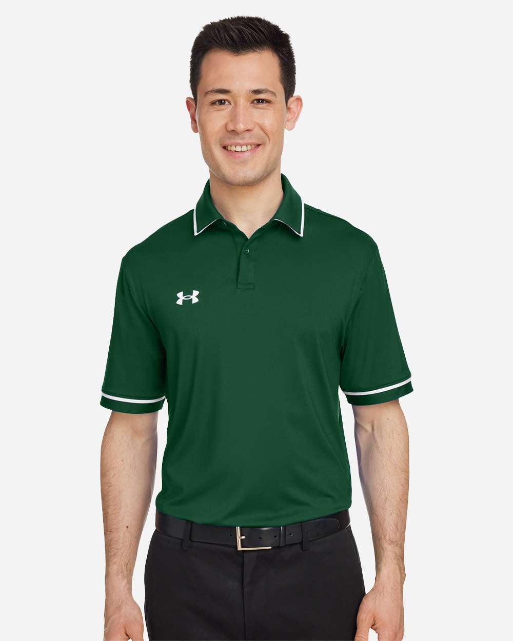 Under Armour Men's Tipped Teams Performance Polo in Forest Green/ White, style 1376904