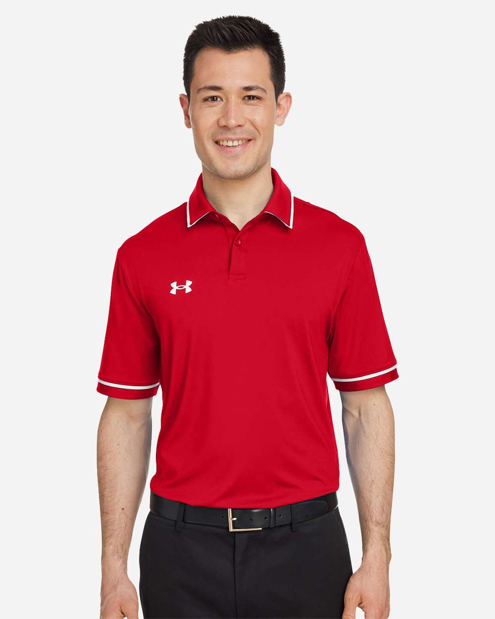Under Armour Men's Tipped Teams Performance Polo in Red/ White, style 1376904