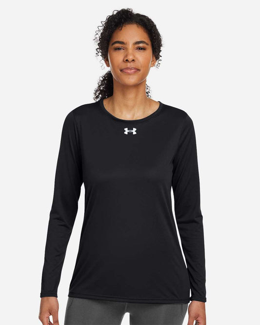 Under Armour Women's Team Tech Long Sleeve T-Shirt in Black/ White, style 1376852