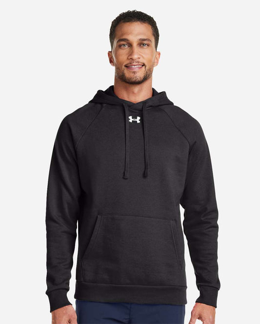 Under Armour Men's Rival Fleece Hooded Sweatshirt in Black/ White, style 1379757