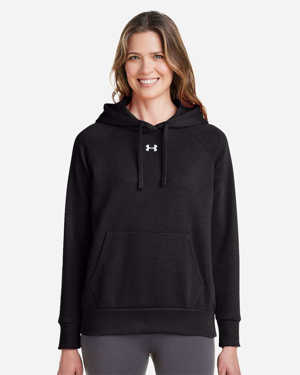 Under Armour Women's Rival Fleece Hooded Sweatshirt in Black/ White, style 1379500