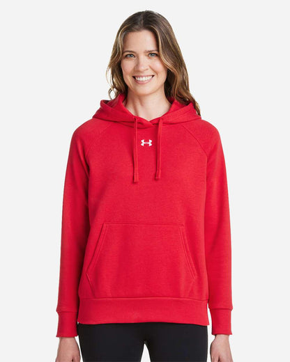Under Armour Women's Rival Fleece Hooded Sweatshirt in Red/ White, style 1379500