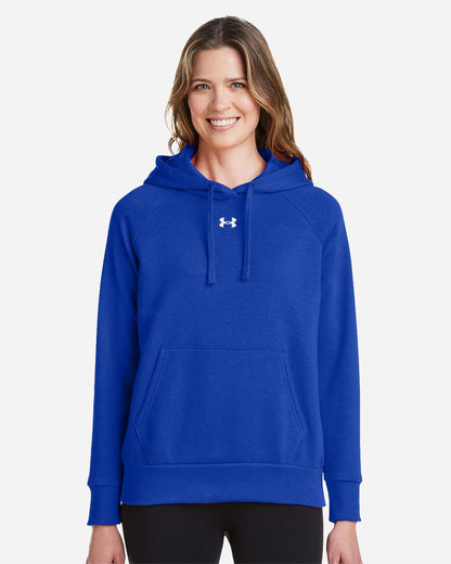 Under Armour Women's Rival Fleece Hooded Sweatshirt in Royal/ White, style 1379500