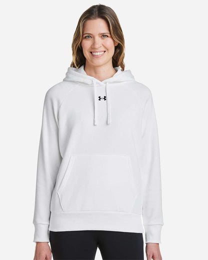 Under Armour Women's Rival Fleece Hooded Sweatshirt in White/ Black, style 1379500