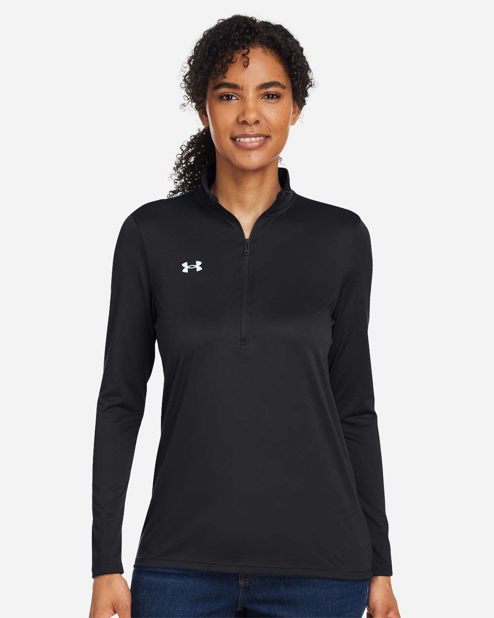 Under Armour Women's Team Tech Half-Zip Pullover in Black/ White, style 1376862