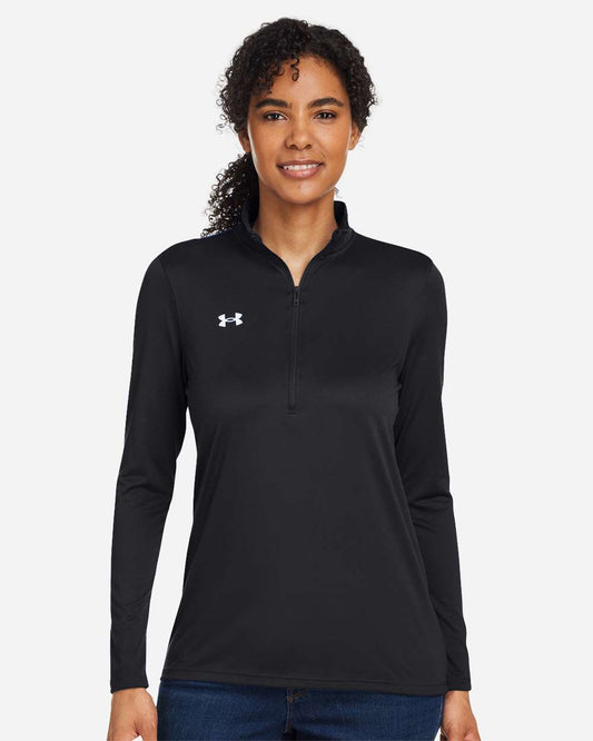 Under Armour Women's Team Tech Half-Zip Pullover in Black/ White, style 1376862