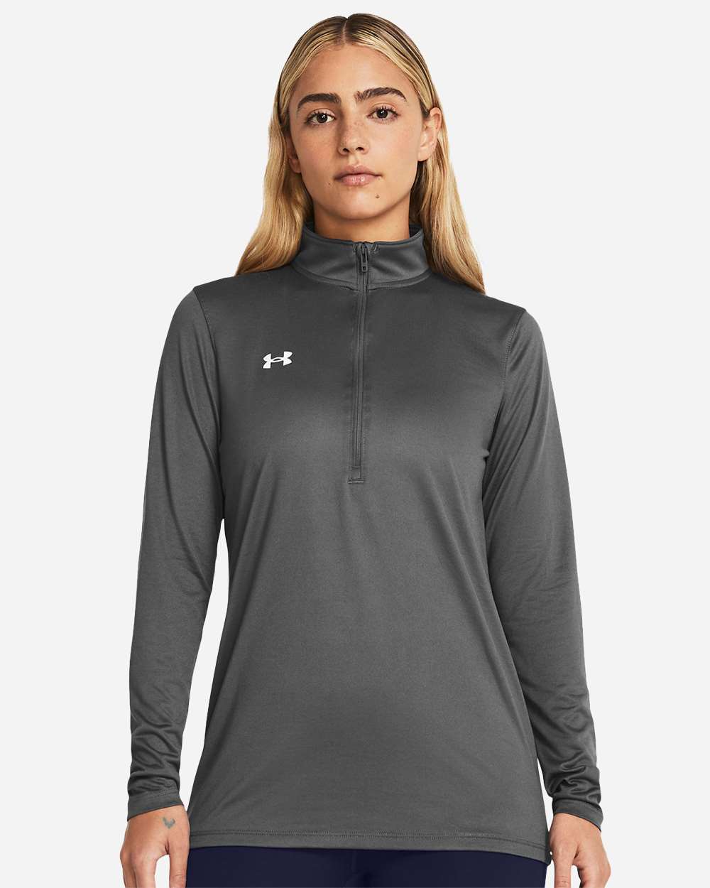 Under Armour Women's Team Tech Half-Zip Pullover in Castlerock/ White, style 1376862