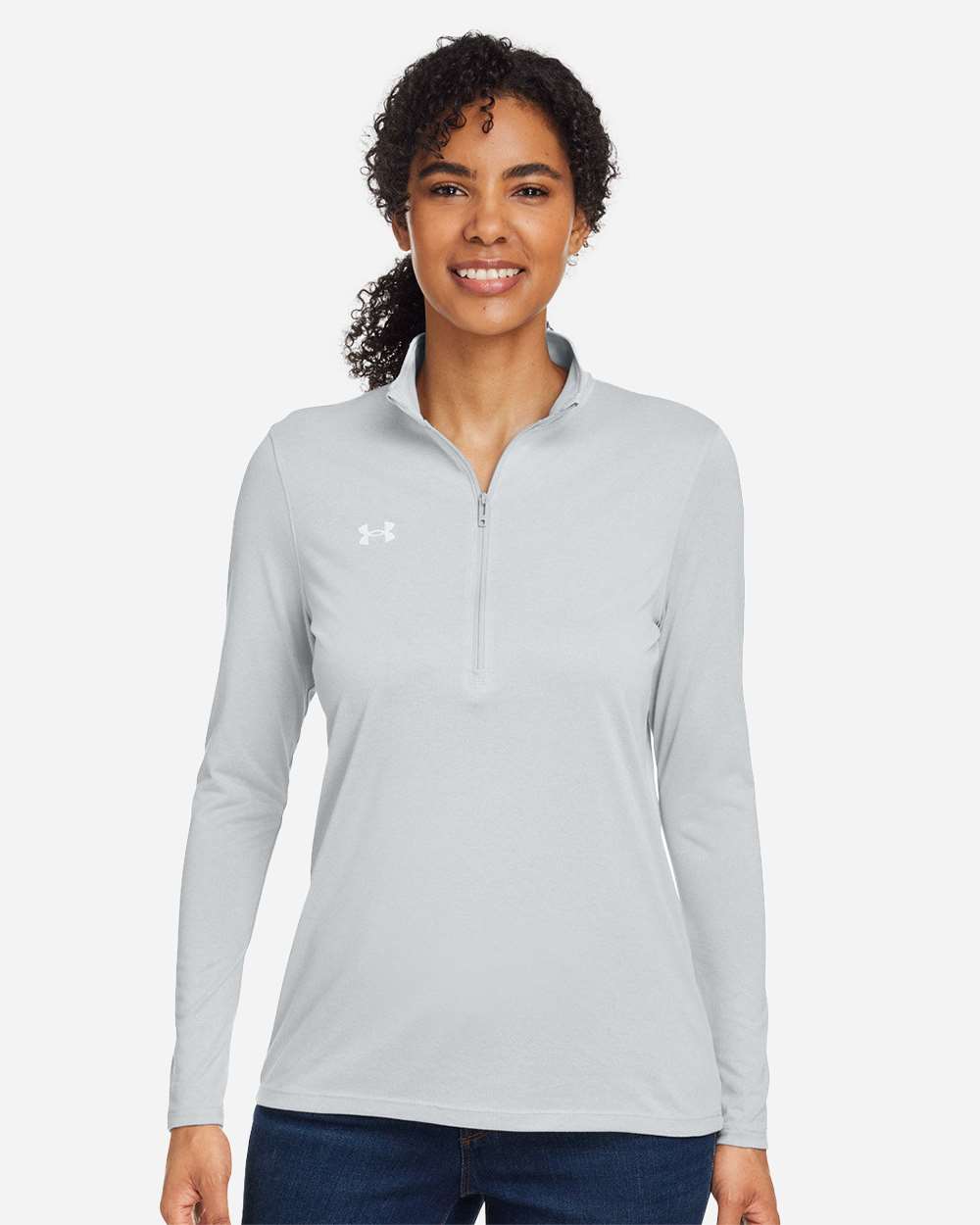 Under Armour Women's Team Tech Half-Zip Pullover in Mod Grey Light Heather/ White, style 1376862