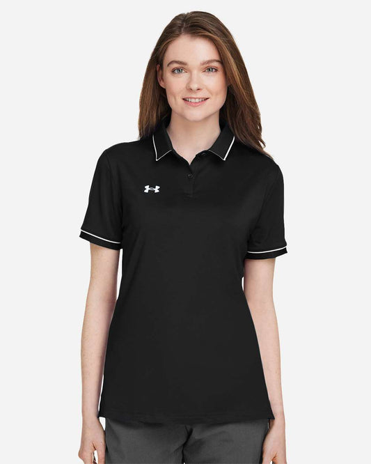 Under Armour Women's Tipped Teams Performance Polo in Black/ White, style 1376905