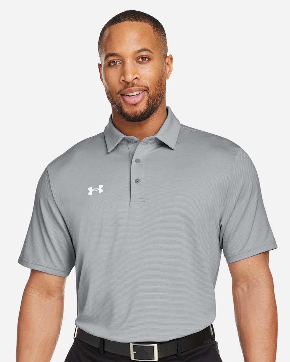 Under Armour Men's Destin Drive "UA Playoff Team Stripe" Performance Polo in Mod Grey/ White, style 1389853