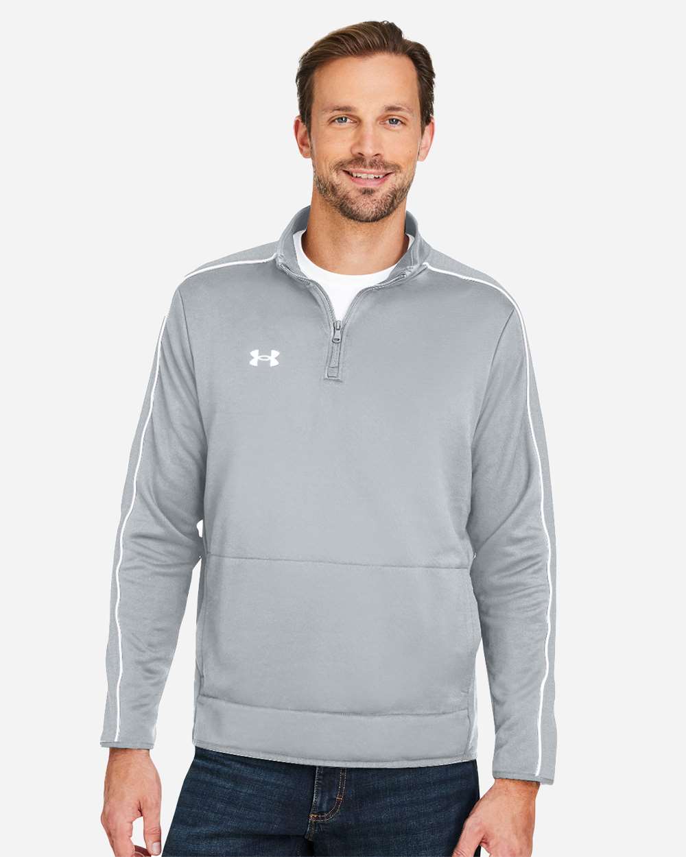 Under Armour Men's Command 2.0 Quarter-Zip Pullover in Mod Grey/ White, style 1383260
